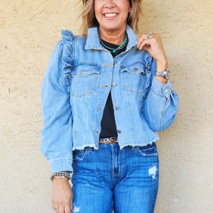 Jean jacket 2025 with ruffle shoulders